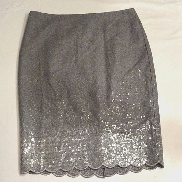 Talbots Wool Blend Sequined Pencil Skirt w/ Scallop Hem, Size 8, Gray/Silver NWT - Picture 3 of 8